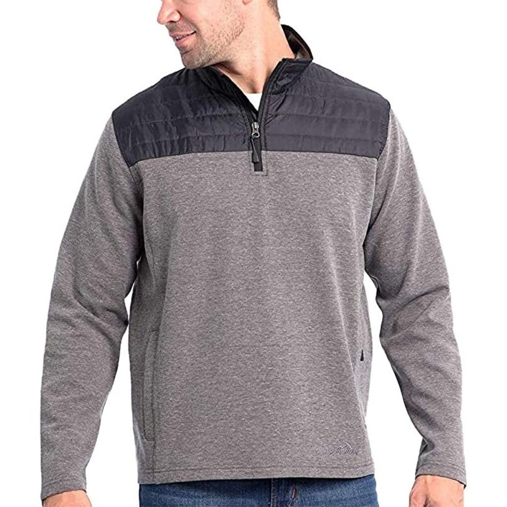EUC Eddie Bauer Mens Gray Hybrid 1/4 Zip Pullover Quilted Puffer Fleece Size XL